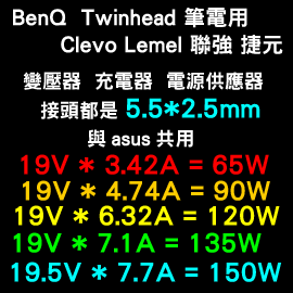 原廠【BenQ 19V 充電器】19V (5.5*2.5mm接頭) 65W , 90W, 120W , 135W, 150W